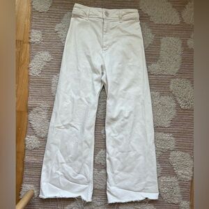 Zara | High Waisted White Wide Leg Distressed Jean